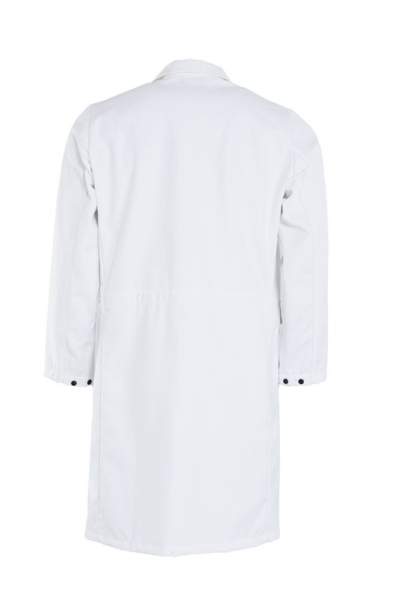 Bata de laboratorio Tranemo 59358104 multinorma, inherentemente ignífuga, color blanco, tejido ligero Tera TX, sin elementos metálicos.