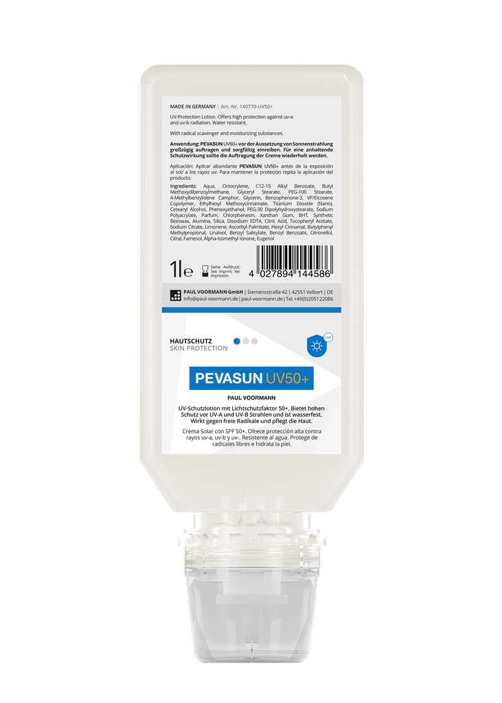 Crema de protección solar Pevasun UV50+ UV-B UV-C 1L