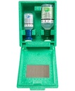 Estación lavaojos PLUM 4789 estanca con 1 botella de 500 ml. de solución salina y 1 botella de 200 ml. de solución pH neutro para productos químicos