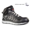 Bota de seguridad RockFall RF115 Bantam con parte superior transpirable y repelente al agua, puntera de fibra de vidrio y entresuela de para-aramida. Su diseño ligero con suela antideslizante garantiza la comodidad durante todo el día. Los componentes de poliéster reciclado con certificación GRS reducen el impacto medioambiental EN ISO 20345:2022 S3S FO SR . 