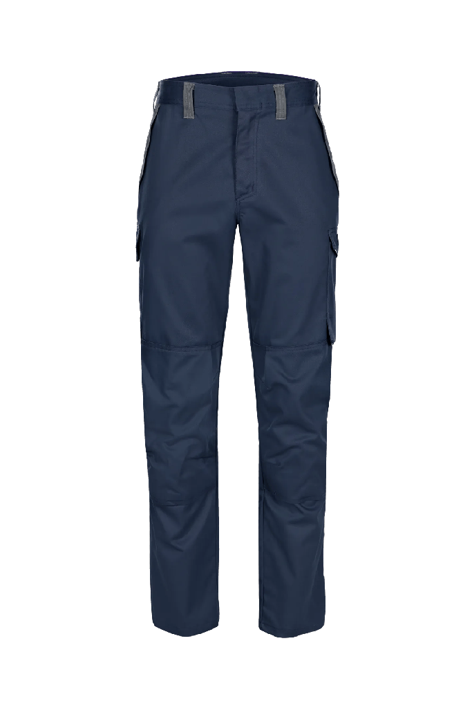 Pantalón Sioen Soyuz ignífugo y antiestático, soldadura clase 2, protección arco eléctrico APC2 - ELIM 25 cal/cm², bolsillos para rodilleras, 450 gr/m², azul marino/gris antracita 