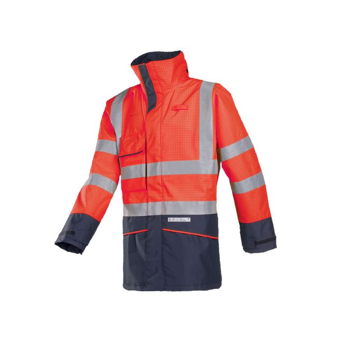 Parka Sioen Hedland ignífuga antiestática alta visibilidad, impermeable y transpirable, protección limitada prod. químicos.