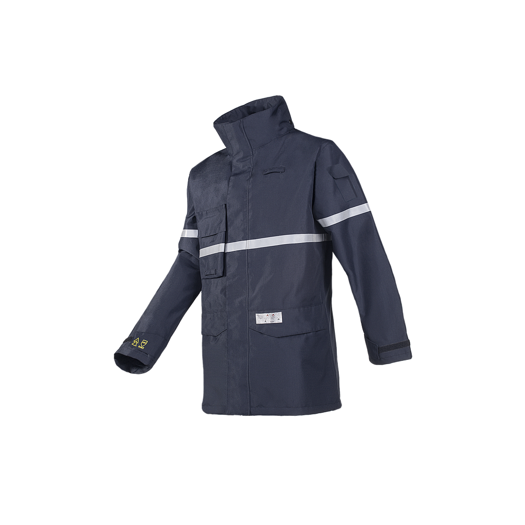 Parka Sioen Newton arco eléctrico clase 2, modacrílico con membrana pu impermeable, azul marino con banda reflex