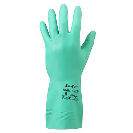  Guant nitril flocat ANSELL Alphatec Solvex 37-676, acabat en rombes, 0,38 mm. gruix