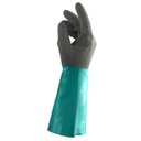 Guante Alphatec de nitrilo todo recubierto. Ansell Grip Technology™. Longitud 356 mm. Verde con mano en gris antracita. Forro acrílico negro.