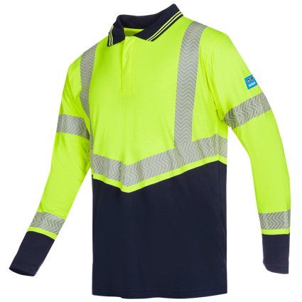 Polo Sioen Arran, ignífug antiestàtic, combinat alta visibilitat, molt lleuger, transpirable, antibacterià, bandes segmentades.