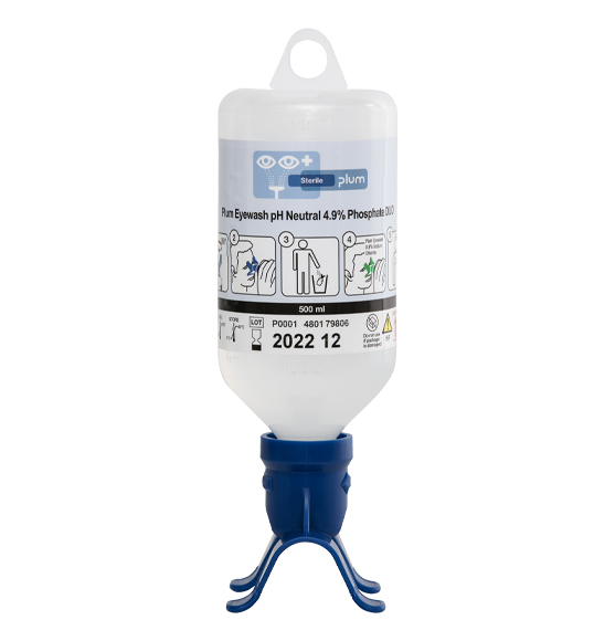 [4801] Botella lavaojos para productos químicos Plum DUO, 500 ml. de solución pH neutro