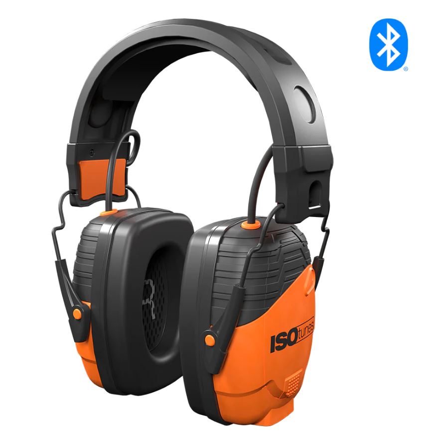 [IT-49] ISOtunes LINK 2.0 EN352 bluetooth passive earmuff hearing protection, in Safety Orange, with improved lithium ion battery pack and headband, charging cable, 79 dBA