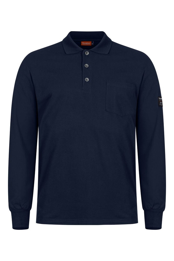 Polo manga larga ignífugo inherente Tranemo 594589, arco eléctrico, sin elementos metálicos, modacrílido y algodón reciclado, sin PFAs.