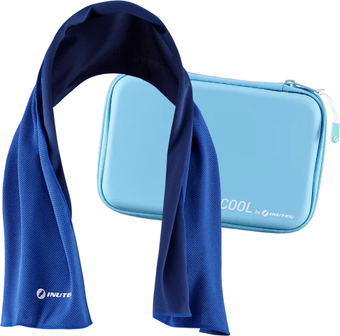 Toalla refrescante evaporativa Inuteq BODY COOLING TOWEL+, tecnología QCK, refrescante cuando está húmeda, uso como toalla estándar en seco. Estuche incluido.