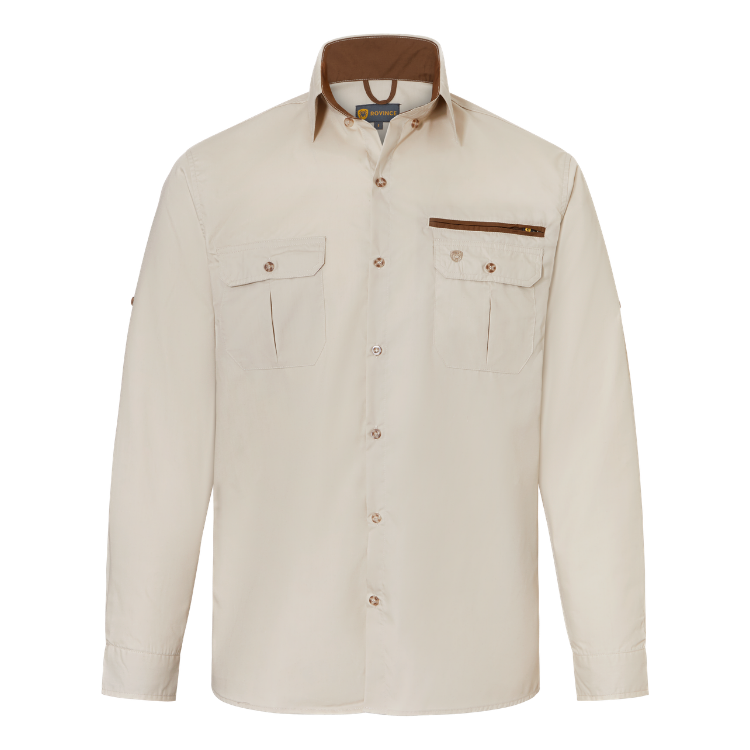 Camisa Rovince Desert diseño para hombre con tratamiento repelente de insectos permanente, hasta 100 lavados, NEN-8333 EN17487, UPF40+, 65% Polyester - 35% Cotton.