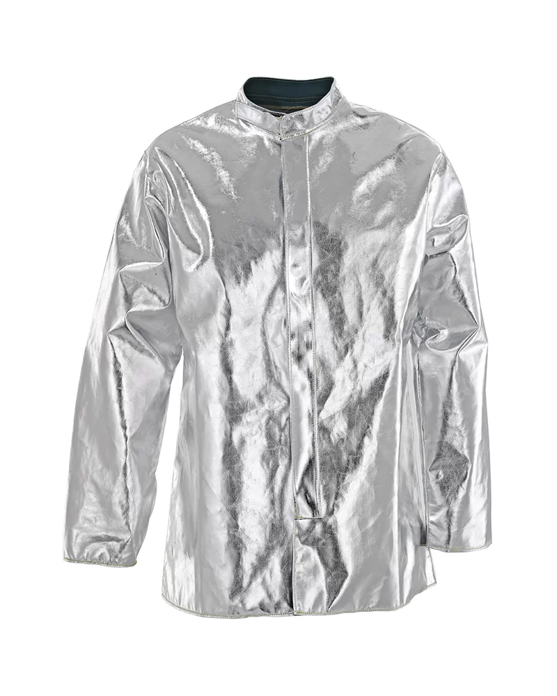 Chaqueta aluminizada Coval AluSoft V3TCKA, ligera y flexible con interior de aramida/carbono, cuello alto y cierre de velcro y botones de presión, EN ISO 11612:2015 A1 B1 C3 D3 E3