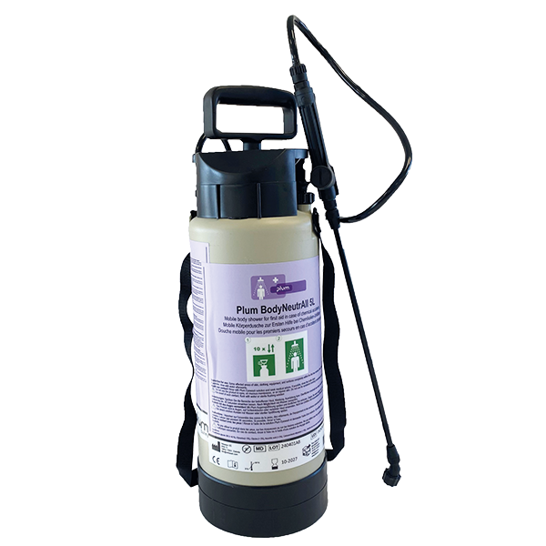 [4735] Garrafa Plum BodyNeutrAll 5L amb Polvoritzador – Descontaminant Químic Industrial. Neutralitzador per a Àcids, Bases i Àcid Fluorhídric