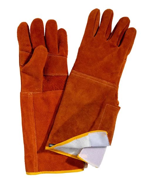 [42VB/25V.11] Guante de Soldadura Coval 42VB/25V (42 cm) – Piel de Vacuno Termotratada e Hilo de Kevlar Con Cierre de Velcro y Forro Ignífugo