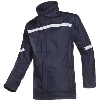 Softshell Cardinia con protección arco eléctrico clase 1 24,3 cal/cm2 marino con banda reflex.