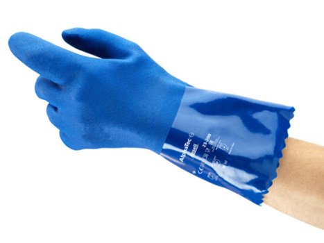 Guante Ansell 23-200 de PVC azul sobre forro de algodón 